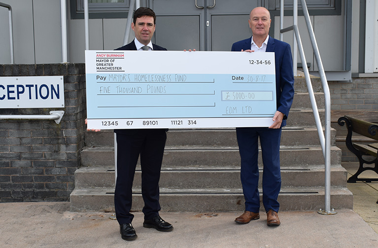 EDM donates £5k to Mayor Andy Burnham's Homeless Fund_Sep 2017
